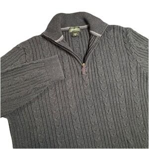 Eddie Bauer Sweater Pullover Men's XL Grey Cable Knit 1/4 Zip Cotton Preppy Golf
